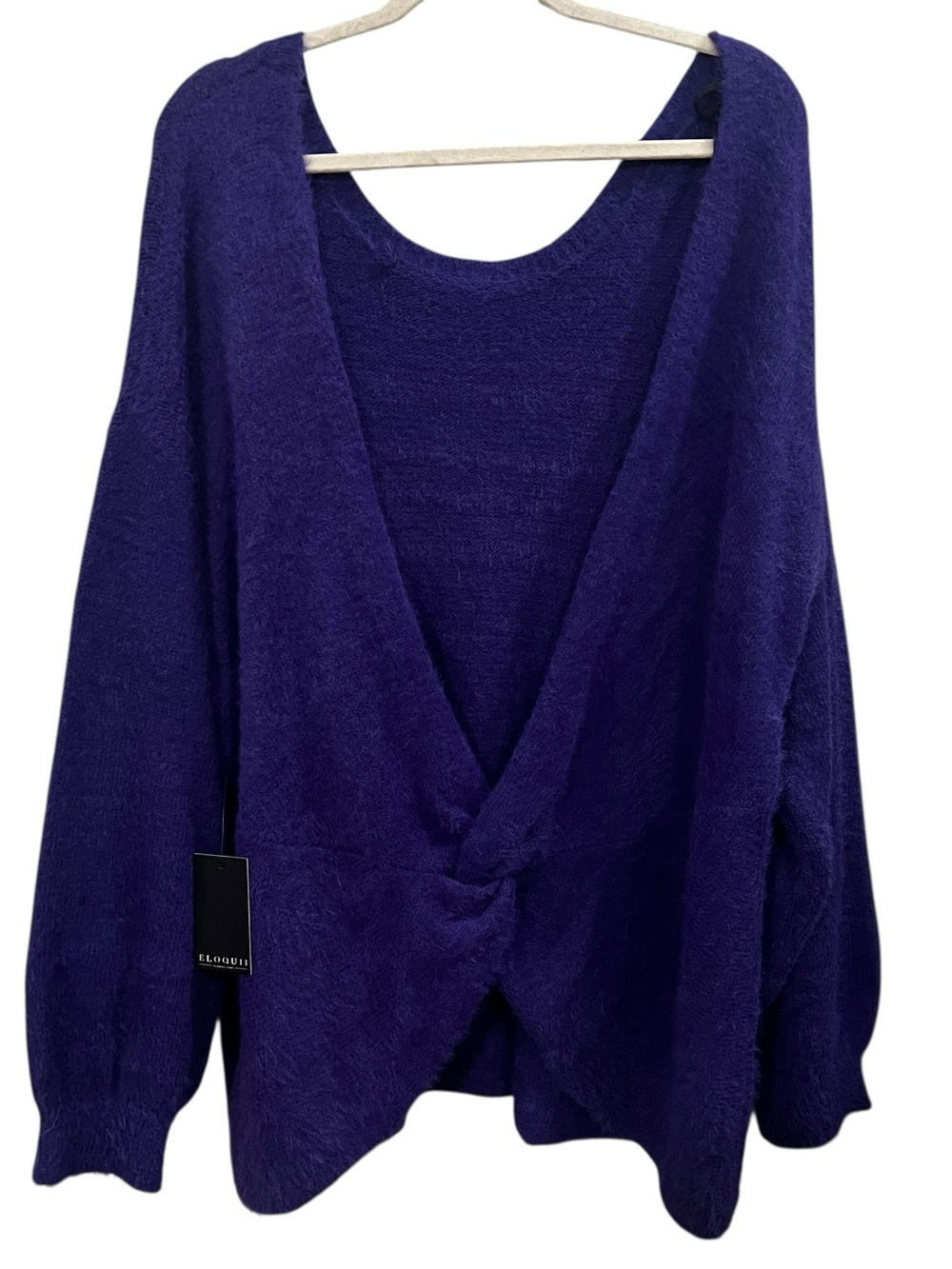 Eloquii Twisted Back Sweater Size 22/24 Purple Fuzzy Stretch